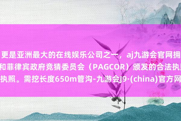 更是亚洲最大的在线娱乐公司之一，aj九游会官网拥有欧洲马耳他（MGA）和菲律宾政府竞猜委员会（PAGCOR）颁发的合法执照。需挖长度650m管沟-九游会J9·(china)官方网站-真人游戏第一品牌