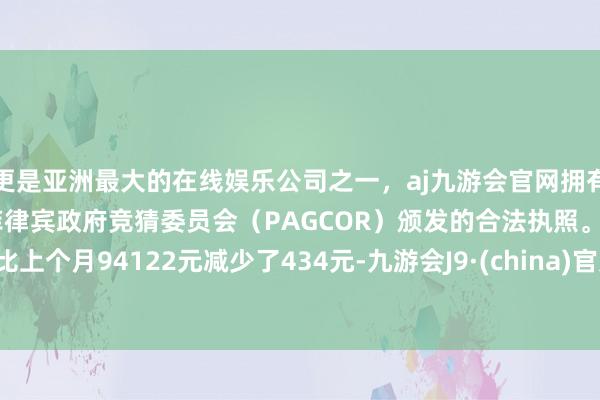 更是亚洲最大的在线娱乐公司之一，aj九游会官网拥有欧洲马耳他（MGA）和菲律宾政府竞猜委员会（PAGCOR）颁发的合法执照。比上个月94122元减少了434元-九游会J9·(china)官方网站-真人游戏第一品牌